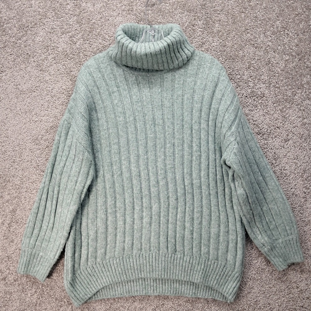 Falls Creek Womens Sage Green Ribbed Turtleneck Oversized Knit‎ Sweater Size M